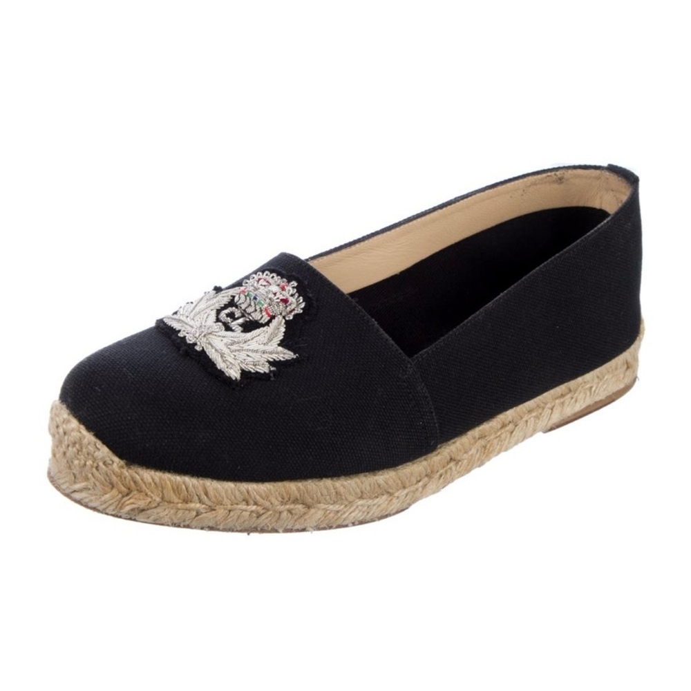 Christian Louboutin Black Espadrilles with Embroidered Crest